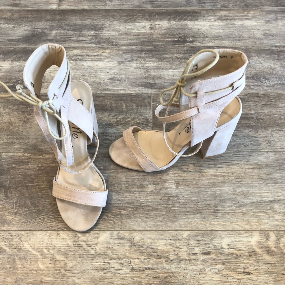 Beige Strappy Sandal Heels